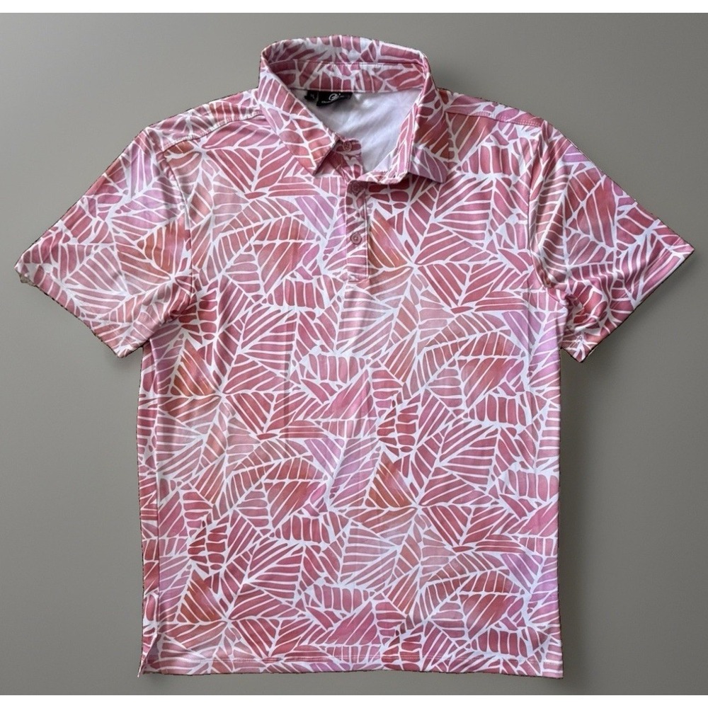 GreenSide Short Sleeve Polo Shirt Pink White Floral Leaf Logo Medium JBHS